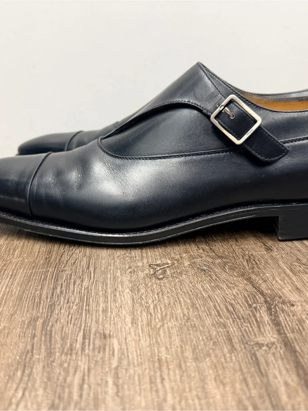 Salvatore Ferragamo Black Leather Single Monk Strap Shoes